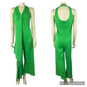 Vintage 50's Kelly-green Halter open back wide legged flare Jumpsuit size 9-10
